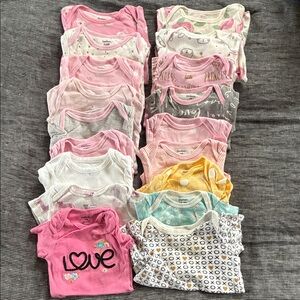 Gerber Pink, White, Teal & Yellow Baby Onesie Bundle of 18 onesies